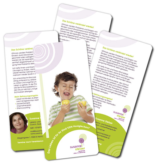Flyer Coaching und Therapie, Kindercoaching DIN lang, CMYK, Digitaldruck, beidseitiger Druck 4c,