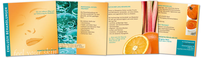 Folder Kosmetik-Exklusiv-Behandlungen, 4 seitig, 1-Bruch-Falz, CMYK, by alexandra della toffola | grafiker/in in Wienby alexandra della toffola | grafiker/in in Wien