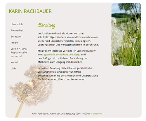 Webdesign für Atemlehrerin 2012
